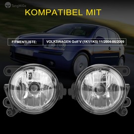 TangMiGe Fog Lights for Volkswagen VW Golf V 5 (1K1/1K5) 11/2004-06/2009, 1K0941699C 1K0941700C, HB4, 1 Pair, Clear Lens