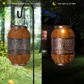 2 Pack Solar Lanterns Outdoor Hanging Waterproof,Rattan Solar Lights for Outdoor Solar Table Lamps Decoration for Garden,Yard,Patio,Porch,Trees,Lawn,Pathway