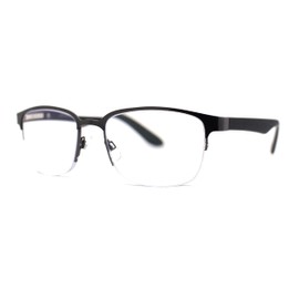 SA106 Mens 3-focal Metal Half Rim Narrow Rectangular Progressive Reading Glasses +2.5 Gunmetal Black