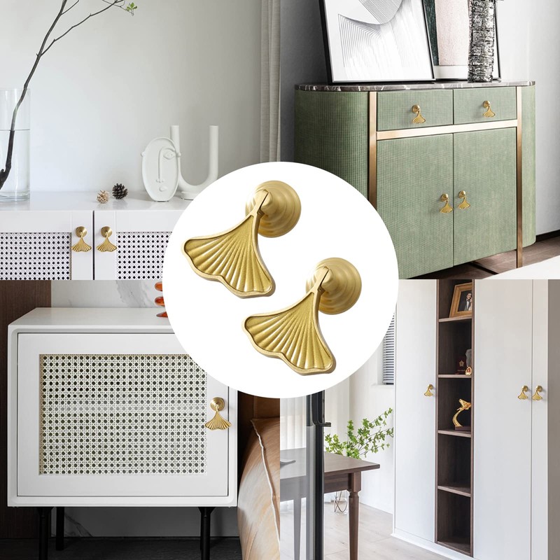 Morobor Ginkgo Leaf Shape Knob Handles, 6pcs Golden Drop Pendant