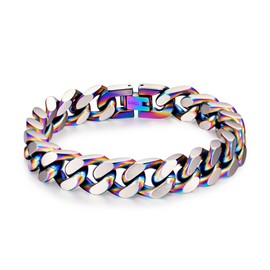 LUCKY2+7 Bracelets for Men-Stainless Steel Fold Over Clasp Cuban Chain Mens Bracelet