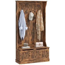 HOMCOM 3-In-1 Entryway Hall Tree with Storage Bench, Coat Rack with Four Hooks and Shoe Storage, Rustic Brown
