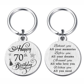 FALOGI 70th Birthday Keychain, Happy 70 Year Old Birthday Gifts for Men Women, for Him Her