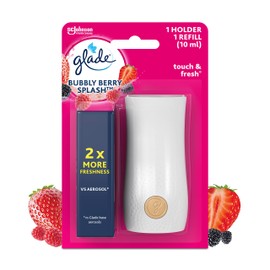 Glade Touch & Fresh Air Freshener Holder and Refill, Touch Activated Odour Eliminator for Bathroom & Home, Bubbly Berry Splash, 1 Starter Kit, (4x Holder and 4x 10ml Refill)