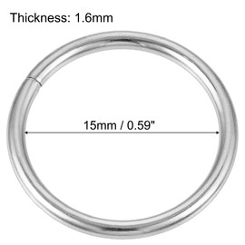 TOP-VIGOR 40Pcs Metal O Rings, 15mm ID 1.6mm Thickness Multi-Purpose O Rings Buckles,Non-Welded O-Ring Buckle, Metal Rings Heavy Duty for Craft Belt Purse Bag Making Hardware, Silver Tone