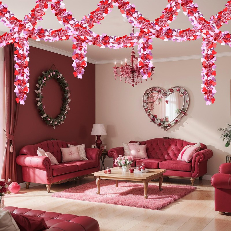 Riceshoot 131.23 ft Valentine's Day Tinsel Garland Metallic Heart Hanging