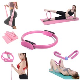 4PC PRO PILATES KIT -PILATES Circle, YOGA Band, PILATES Band, THIGH Trimmer, YOGA Kit, BODY TRIMMER, Waist & Ab Shaper Sit Up Pull ROPE (4 PC PRO Pilates Kit)