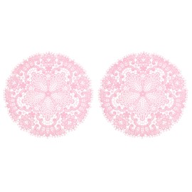 uxcell 2Pcs Retro Lace Placemats, 10.6x10.6inch Round French Crochet Doilies Central Hollow Flower Vase Mat Coaster for Dining Table Home Decoration, Pink