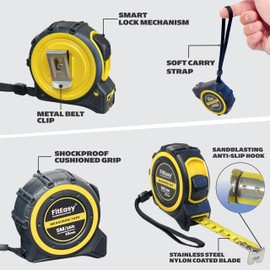 Retractable Tape Measure 5m 16Ft, Heavy Duty Nylon Coated Measuring Tape, Imperial and Metric Measurement with Metal Belt Clip, Stainless Steel Measuring Tape 5 metre Shockproof Cushioned Griplock