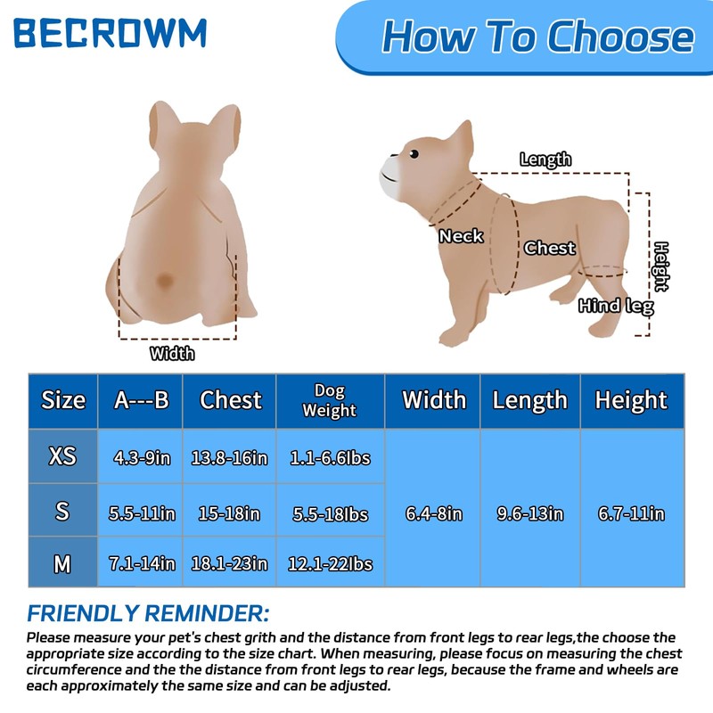 BECROWM Small Dog Wheelchair for Back Legs, Light Weight Dog&Cat&Pets