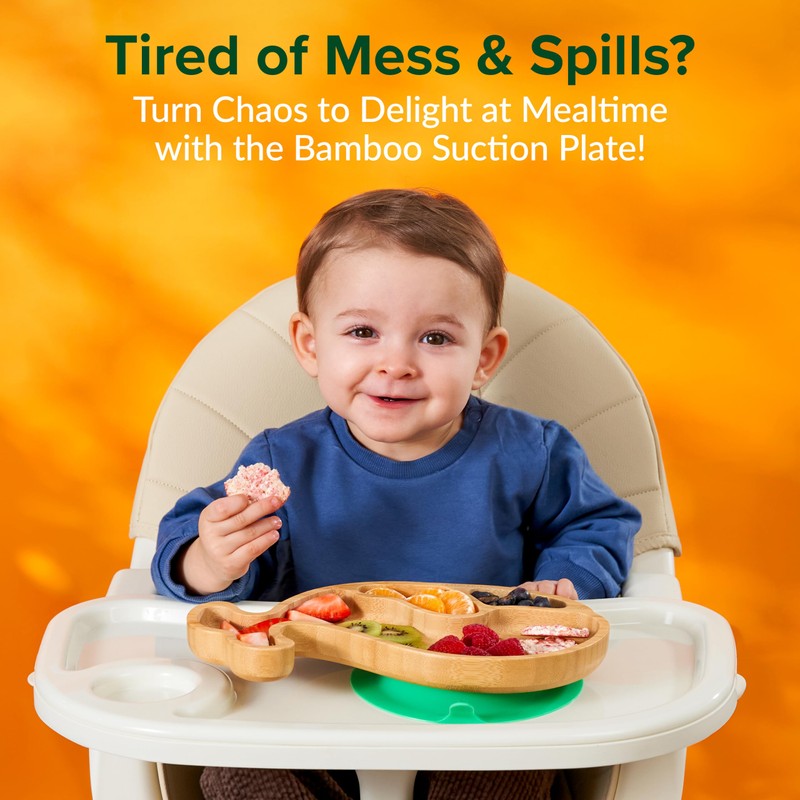 Bamboo Divided Suction Plate Baby - Strong Suction Toddler Plates