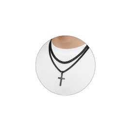 SENRAN Layered Cross Necklace for Men Stainless Steel Layered Cuban Link Chain 16-24 inch Christian Cross Pendant Religious Jewelry Gifts(B-22-24) Over 18 years old