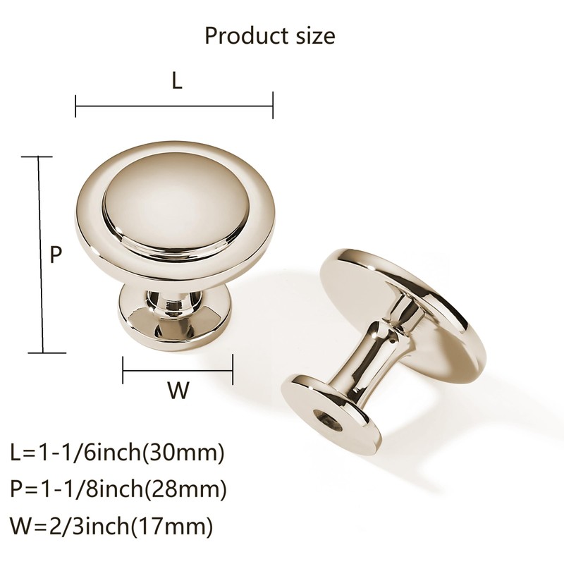 khtumeware 10 Pack 1-1/4 inch(32mm) Polished Nickel Cabinet Knobs Dresser