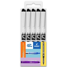 Pilot V PEN - Erasable Disposable Fountain Pen - 0.6mm Nib Tip - Medium Line - Wallet Pack of 5 - Black Ink