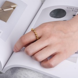 LOVECOM 925 Sterling Silver Anxiety Fidget with Beads Rings for Anxiety Spinner Ring for Women Men Gold Stress Relief Spinning Ring Releases Rotate Thumb Ring Jewelry Birthday Graduation Gifts for Her (8, Gold)