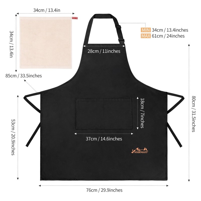 Viedouce 2-Pack of Waterproof Cooking Aprons with Pockets, Adjustable Kitchen