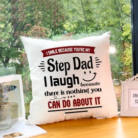 Step Dad Gifts Bonus Dad Gifts Pillow Cases Presents for Dad I Smile Because You're My Step Dad Pillowcases Fun Gift for Father's Day Birthday Christmas Decoration Cushion Covers 45x45 cm (Step Dad)
