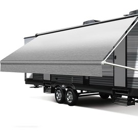 RV Awning Fabric Replacement, 18.5oz Heavy-Duty Weatherproof Vinyl Camper Awning Replacement Universal Outdoor Canopy for RV, Motorhome, and Trailer Awnings-Light Gray Fade-16(Fabric 15'2")