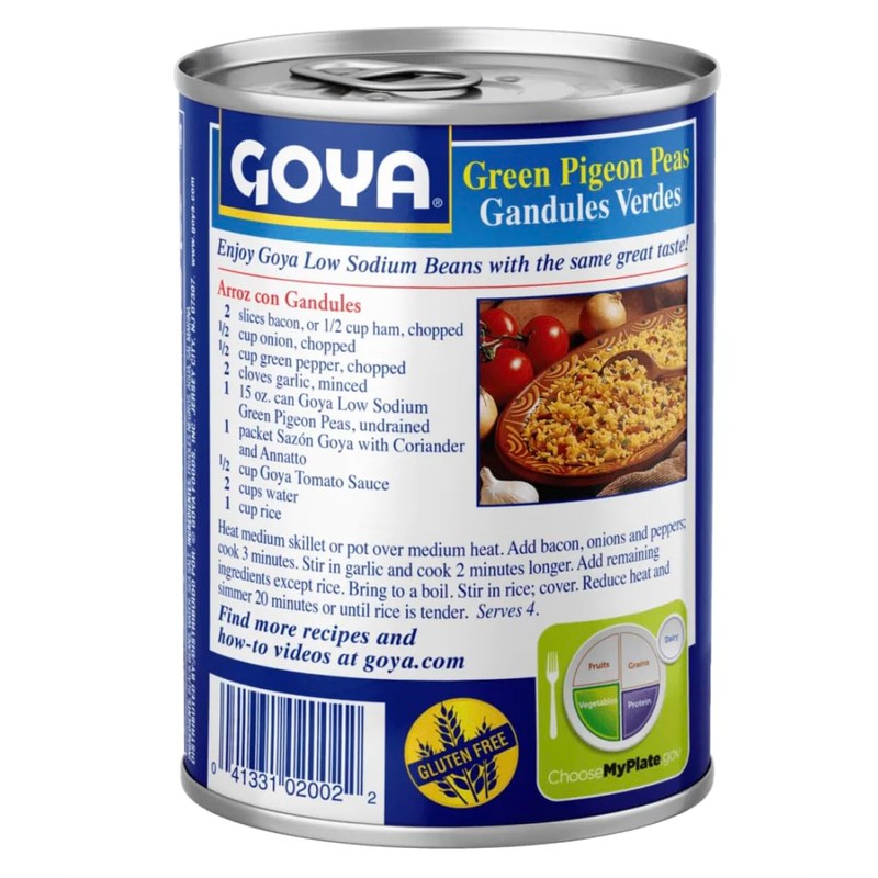 Goya Green Pigeon Peas Low Sodium, 15 oz, 2-Pack