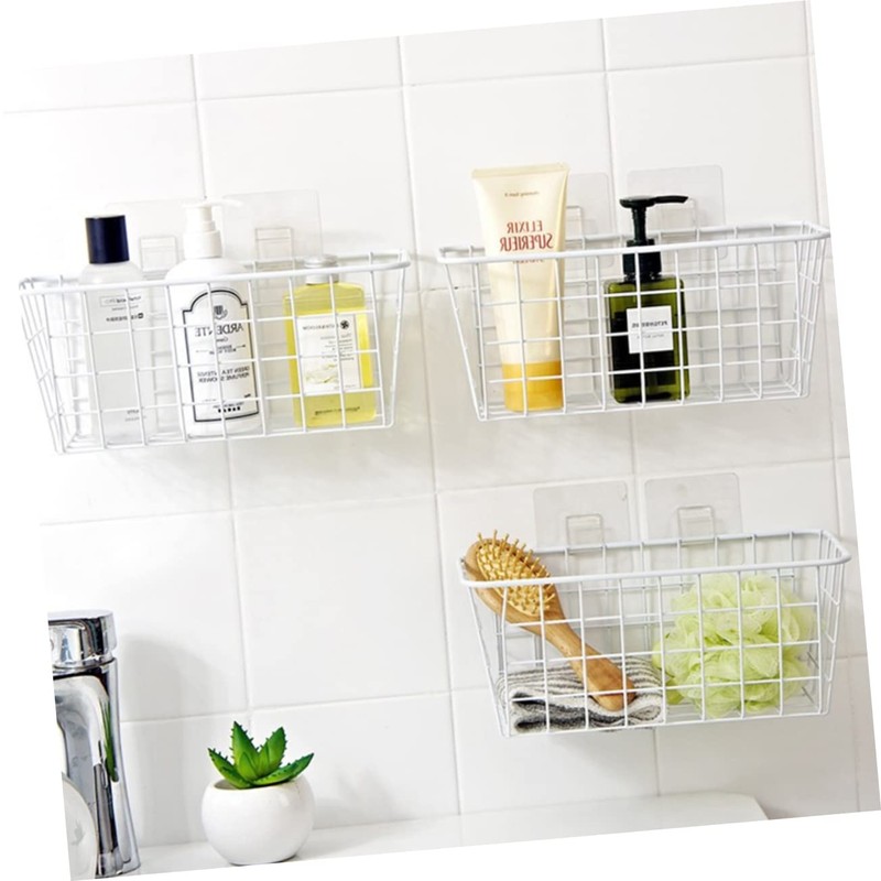 OHPHCALL Creative Wall Mounted Storage Basket White Iron Hanging Organizer