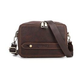 Whatna MB218 2-Way Cow Leather Mini Second Bag, Men's Mini Shoulder Bag, 4 Card Storage, 2 Room Dividers, Double Zipper Shoulder Belt, Body Crossbody Chest Bag, For Business, Formal, Ceremonial