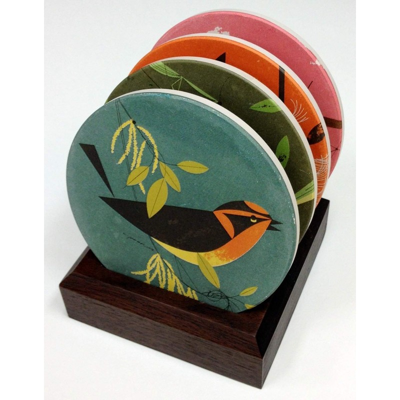Charley Harper Feathered Friends Absorbent Stone Coaster Set