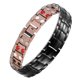 Feraco Copper Bracelet for Men,99.99% Solid Copper Magnetic Therapy Bracelets Jewelry with 4 Elements Magnets (Black)