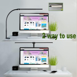 LED Desk Lamp Double Head, Eye-Caring Architect Desk Lamps for Home Office,3 Lighting Modes & 10 Level Brightness Adjustable Gooseneck Clamp Desk Light