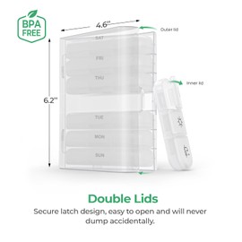 PULIV PULIV Weekly Pill Organizer 3 Times a Day, Portable Travel Pill Box 7 Day with Large Pill Containers, Light-Proof Pill Case for Vitamins, Medication, Supplements and Fish Oils (White)