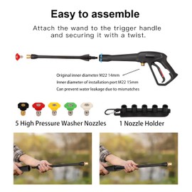High Pressure Washer Spray Gun kit with Jet Wand and 5 Spray Nozzle Tips, Compatible with for Karcher, Ryobi, Powerstroke Pressure Washer- 2000 PSI MAX
