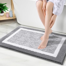 Kitinjoy Bath mat, Extra Soft and Absorbent Microfiber Bathroom Mat, Non-Slip, Machine Washable, Quick Dry Shaggy Bath Rug, Suitable for Bathroom Floor, Tub, Shower (Grey and White, 30 x 20 Inches)