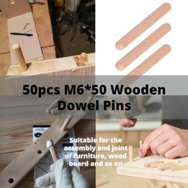 Wooden Pins Round Stud Unthreaded Cylindrical Pins for Drawer Cabinet M6 x 30/40/50 mm (M6 x 50)