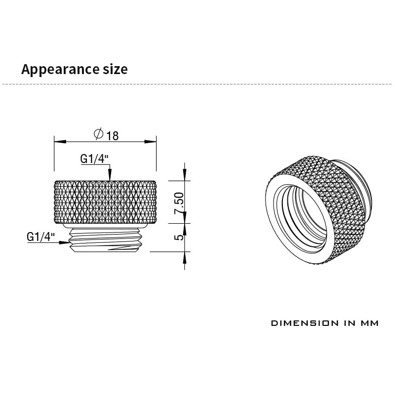 Barrow G1/4" Male to Female Extender Fitting, 7.5mm, Silver Shiny