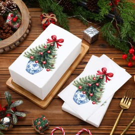 Jetec 200 Pcs Christmas Tree Disposable Hand Towels for Bathroom Chinoiserie Christmas Tree Paper Guests Napkins Decorative Disposable Guests Towels for Xmas Holiday Kitchen Dining Table