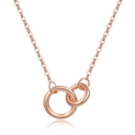 SURALIN Necklace Chain Simple Double Ring Pendant Women Pendant Clavicle Chain Wedding Party Jewelry Geometric Metal Rose Gold, Metal Zircon Metal