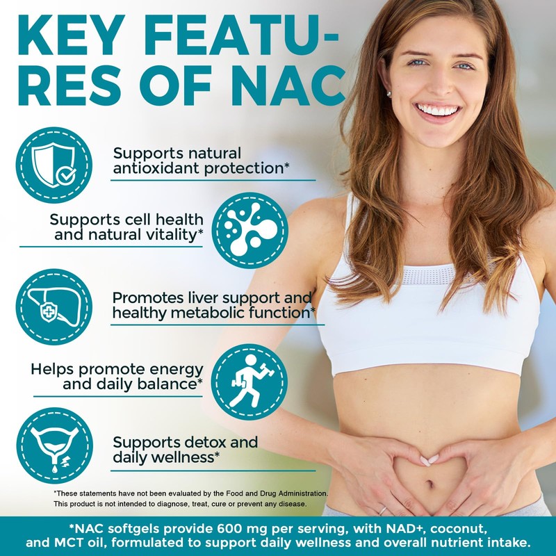KPNEMA N-Acetyl Cysteine (NAC) 600mg, 300 Softgels with Coconut &