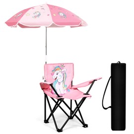 Burbell Outdoor Toddler Camping Chair with Umbrella Foldable Beach Chairs for Kids Waterproof Lawn Kids Folding Chair for Outside Beach Travel (Unicorn)