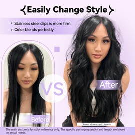 WindTouch Clip in hair Extensions for Women Real Human Hair, Black Hair Extensions 22 Inch 70g #1, Jet Black Remy Human Hair Extensions Clip ins for Women, Soft Silky Straight