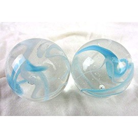 Big Game Toys Set of 2 Ice Princess 35mm Boulder Clear/White/Blue Swirl Large Shooter Solid Glass Marbles Home Decor/Vase Filler/Aquarium