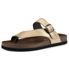 WHITE MOUNTAIN Women's Carly Signature Comfort Molded Footbed Sandal, Ant.Gold/Lea (W/Brown Sole), 8 M
