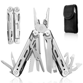 HONZIN Multitool Pliers 18-in-1 Stainless Steel Pocket Multi-Tool, Wire Cutters, Scissors, Screwdriver, Bottle and Can Openers, with Nylon Sheath, Camping, Outdoor, Repair