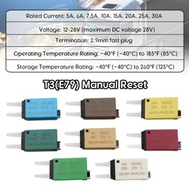 ATM Manual Resettable Fuse Low Profile Mini Blade Fuses 5A 6A 7.5A 10A 15A 20A 25A 30A Amp Automotive Circuit Breaker Fuses DC 12V 28 Volts Compatible with Boat Marine RV Car Truck (8 pcs Mixed)