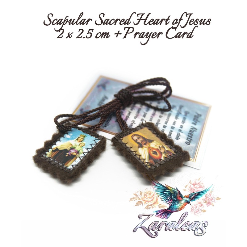 Catholic Scapular Brown Wool Rectangular Icon Handmade Sacred Heart of