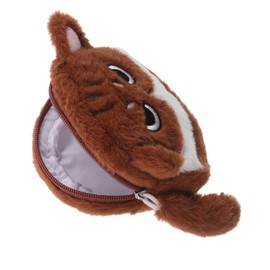 SAFIGLE Soft Plush Makeup Pouch for Travel Cute Cartoon Wallet for Students Portable Zipper Bag for Keys and Coins Deep Brown White