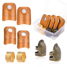 8 Pcs Hand-Working Sewing Thimble, Adjustable Metal Sewing Thimble Rings, Leather Thimbles for Hand Quilting, Sewing Thimble Finger Protector, Sewing Needles, Hand Embroidery Craft