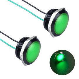 DMWD 2Pcs 22mm 110V-220V AC Metal Indicator Light 20mA Waterproof IP67 Single lamp LED Pilot Lamp Raised Head with Wire for Household appliances, DIY, (Green LED) Black Anodized Shell