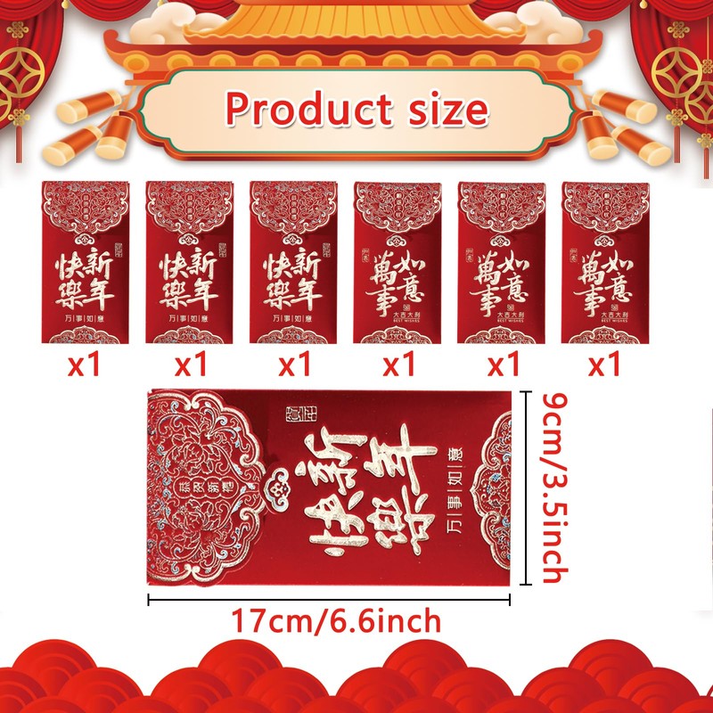 Chinese New Year Red Envelopes,6Pcs Reds Envelope Snake 2026 Lunar