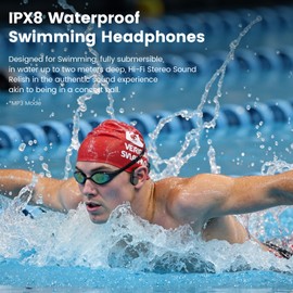 Swimming Headphones Bluetooth 5.4, Bone Conduction Headphones, IPX8 Waterproof 32G MP3 Player Memory Underwater Head phones, Open Ear Wireless Sport Earphones with Mic for Swimming, Running, Cycling