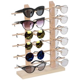 Wooden Sunglass Rack, 12 Pair Wood Sunglass Display Stand Frame Glasses Holder Organizer for Home or Glasses Shop Display,16.81 x 13.58 x 5.62 inches (6 Tier)