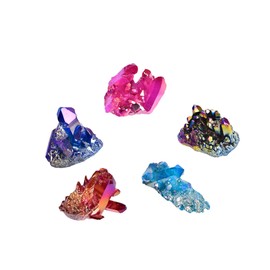 JIC Gem Set of 5 Mixed Natural Titanium Coated Crystal Quartz Purple Cluster Geode Druzy Home Decoration Gemstone Specimen